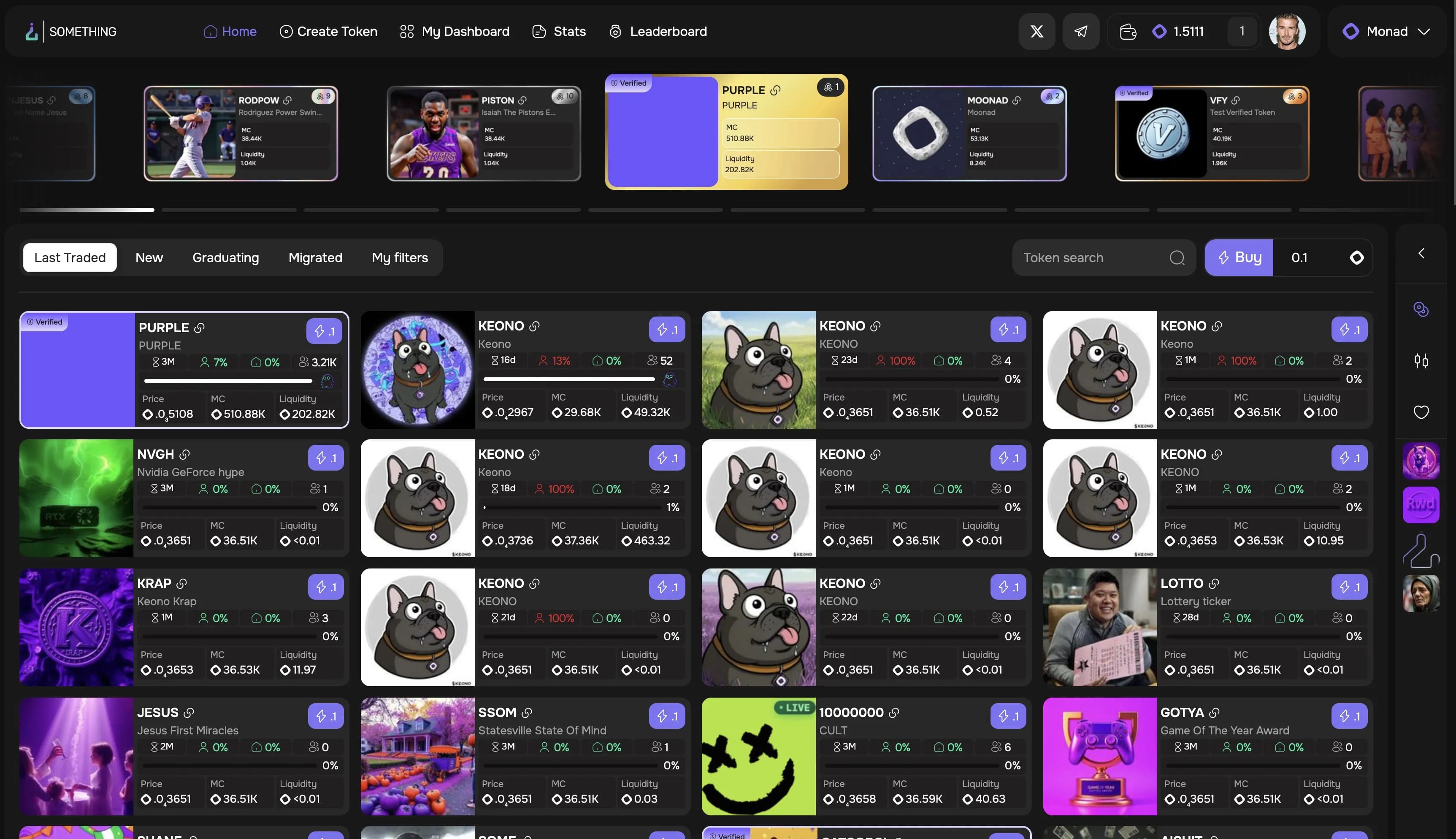 Something Tools — Memecoins Launchpad — главный экран